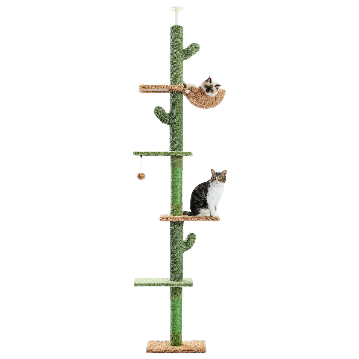5-Tier Floor-to-Ceiling Cat Tree, Adjustable 94-108 in Tower, Sisal Scratching Posts, Hammock, Basket and Ball - product view 1