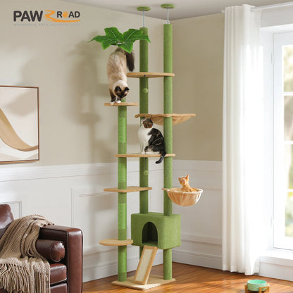 Floor-to-Ceiling Cactus Cat Tree, Adjustable 90.5–100.4 in Tower with Condo, Hammock and Scratching Post - product view 3