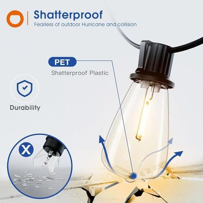 Outdoor LED String Lights, AC-Powered Ball-Shaped Beads, Shatterproof PET Bulbs, Dimmable 5–100%, 50FT–200FT Options - product view 6