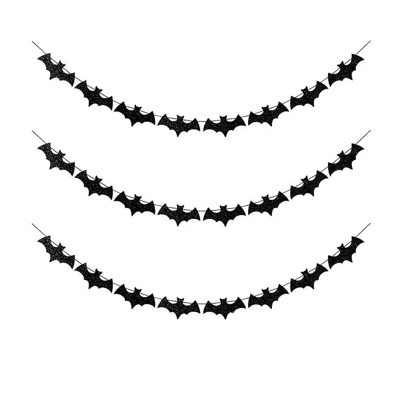 Paper Bat Banner, Black Halloween Hanging Garland with Cartoon Animal Pattern, Available in 1, 2 or 3 Pieces - product view 1