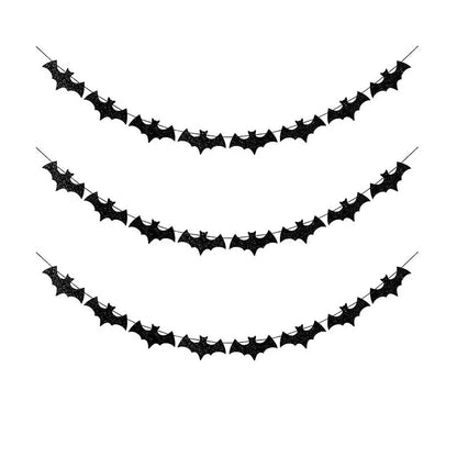Paper Bat Banner, Black Halloween Hanging Garland with Cartoon Animal Pattern, Available in 1, 2 or 3 Pieces - product view 1