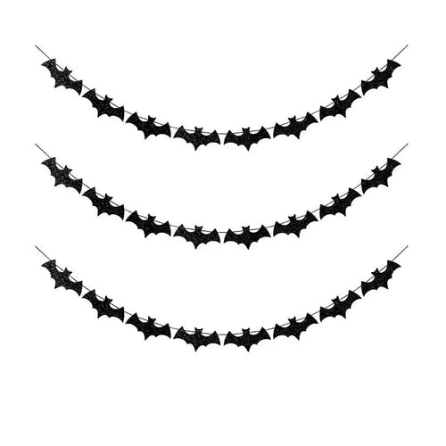 Paper Bat Banner, Black Halloween Hanging Garland with Cartoon Animal Pattern, Available in 1, 2 or 3 Pieces - product view 1