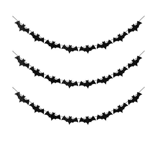 Paper Bat Banner, Black Halloween Hanging Garland with Cartoon Animal Pattern, Available in 1, 2 or 3 Pieces - product view 1