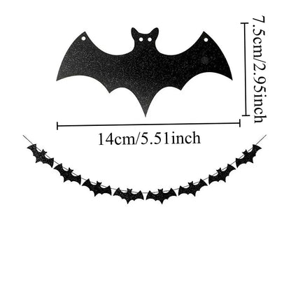 Paper Bat Banner, Black Halloween Hanging Garland with Cartoon Animal Pattern, Available in 1, 2 or 3 Pieces - product view 2