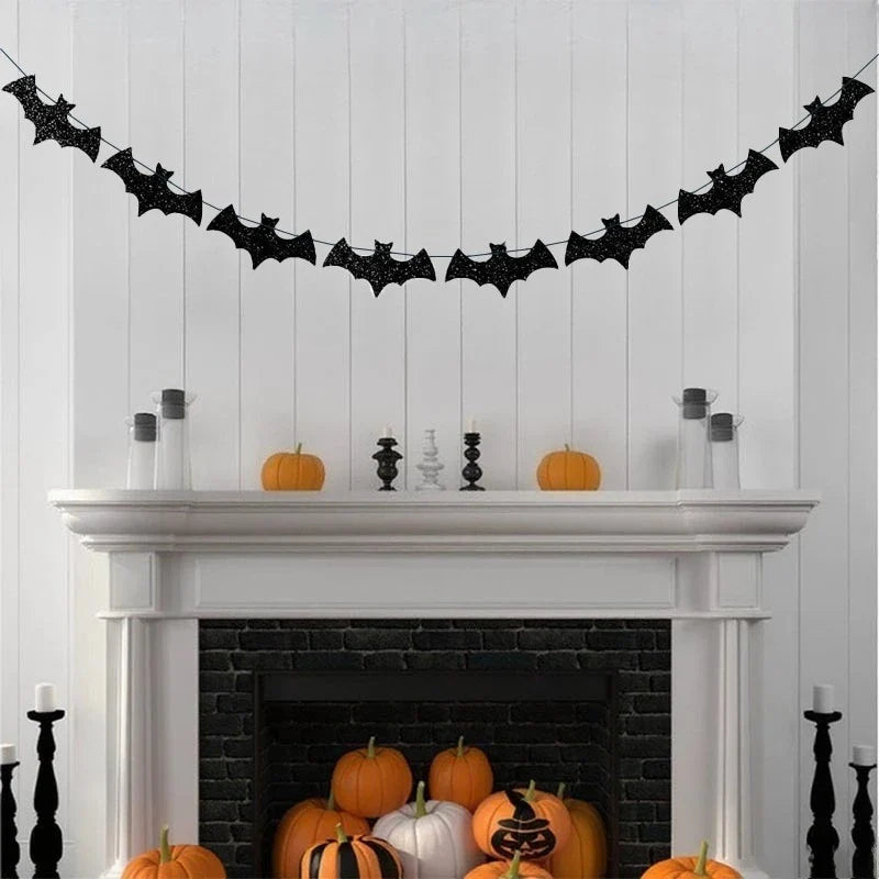 Paper Bat Banner, Black Halloween Hanging Garland with Cartoon Animal Pattern, Available in 1, 2 or 3 Pieces - product view 5