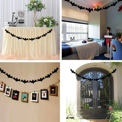 Paper Bat Banner, Black Halloween Hanging Garland with Cartoon Animal Pattern, Available in 1, 2 or 3 Pieces - product view 6