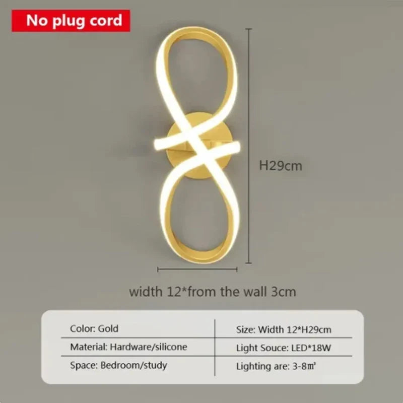 Modern LED Wall Sconce, Aluminum Geometric Design, AC Powered, Warm White or Tricolor Light, Black or Gold for Indoor Rooms - product view 2