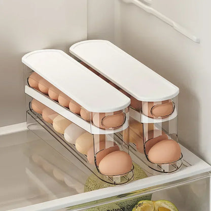 Automatic Rolling Egg Holder, Double-Layer Refrigerator Egg Dispenser Rack, Plastic Pantry Organizer - product view 2