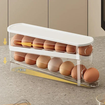 Automatic Rolling Egg Holder, Double-Layer Refrigerator Egg Dispenser Rack, Plastic Pantry Organizer - product view 5