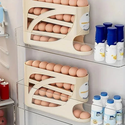 4-Tier Refrigerator Egg Organizer, Gravity-Fed Rolling Dispenser, 28–30 Egg Capacity, BPA-Free Plastic for Fridge Storage - product view 3