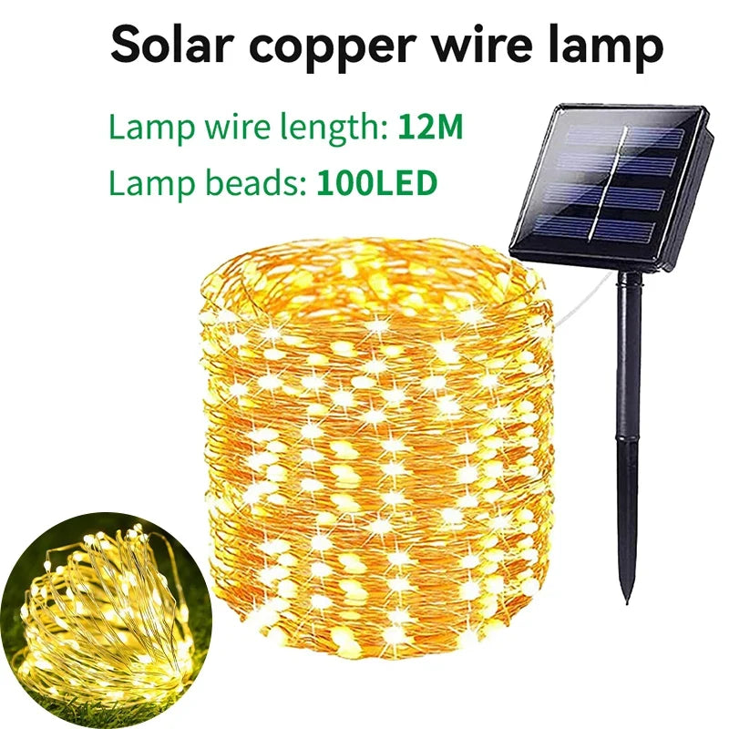 Solar LED String Lights and Lawn Lamps, 8 Lighting Modes, Copper Wire, Self-Contained Outdoor Garden Decor - product view 2