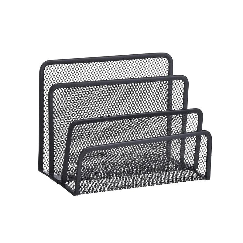 3-Layer Black Metal Mesh Desk Organizer, Notebook Stand Rack for Papers, Magazines, Documents and Books - product view 1
