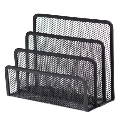 3-Layer Black Metal Mesh Desk Organizer, Notebook Stand Rack for Papers, Magazines, Documents and Books - product view 3