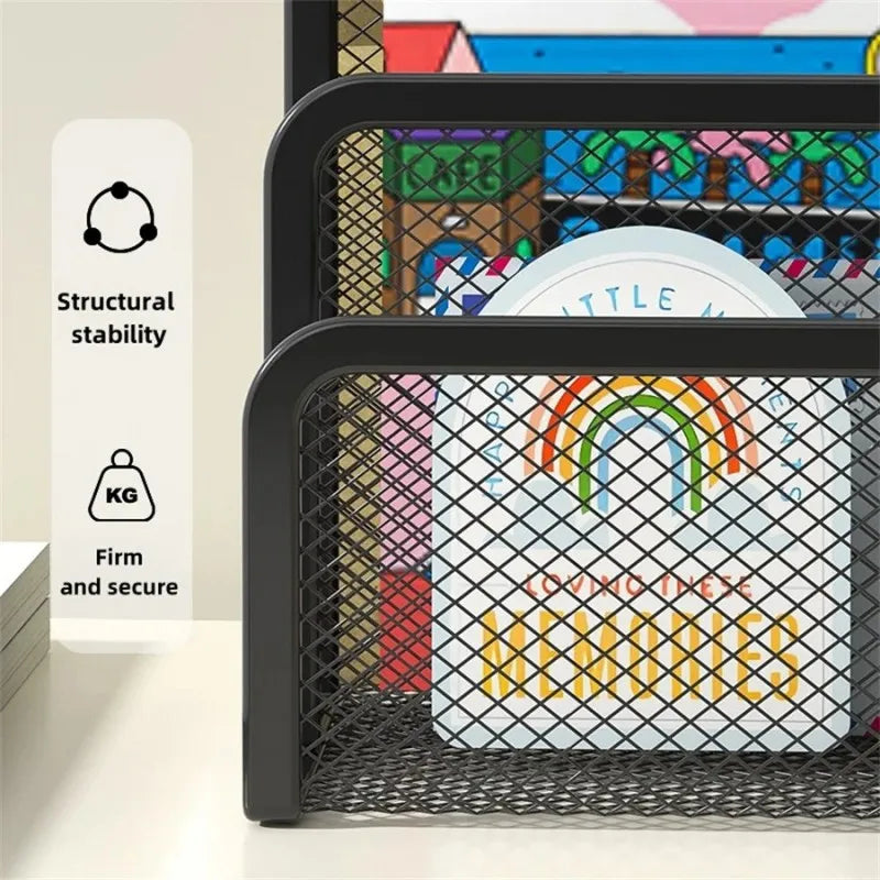 3-Layer Black Metal Mesh Desk Organizer, Notebook Stand Rack for Papers, Magazines, Documents and Books - product view 5