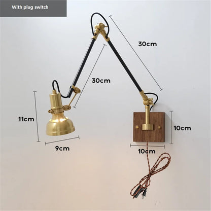 Adjustable Swing Arm Wall Sconce, Plug-In LED E27 Lamp, Knob or Paddle Switch, Modern Copper Lighting for Bedroom - product view 1