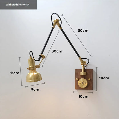 Adjustable Swing Arm Wall Sconce, Plug-In LED E27 Lamp, Knob or Paddle Switch, Modern Copper Lighting for Bedroom - product view 3