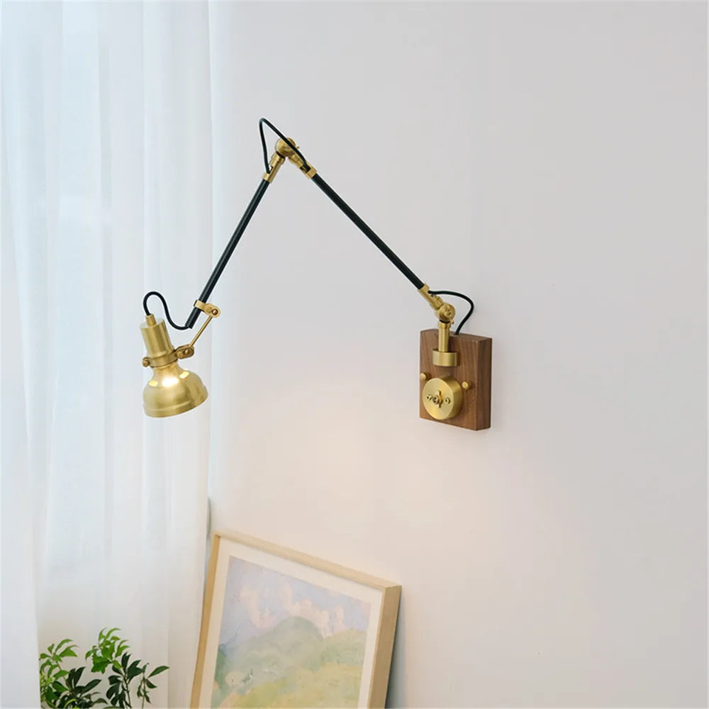 Adjustable Swing Arm Wall Sconce, Plug-In LED E27 Lamp, Knob or Paddle Switch, Modern Copper Lighting for Bedroom - product view 5