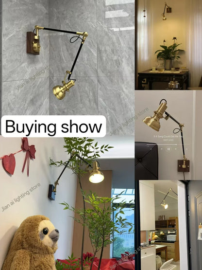 Adjustable Swing Arm Wall Sconce, Plug-In LED E27 Lamp, Knob or Paddle Switch, Modern Copper Lighting for Bedroom - product view 6