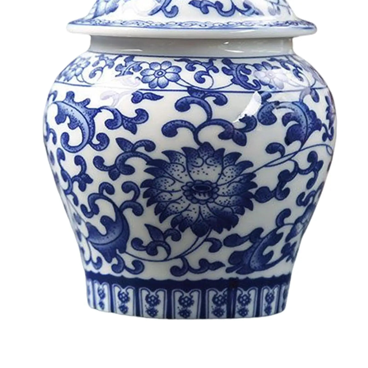 Blue and White Ceramic Ginger Jar Vase with Lid, Classic Decorative Temple Jar for Shelf, Tabletop and Centerpiece - product view 5
