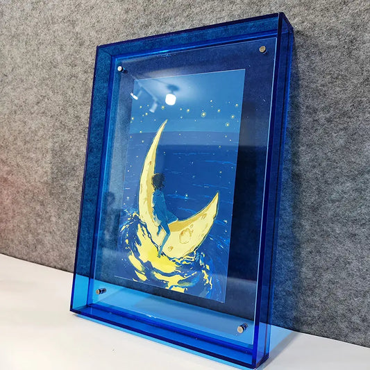 Large Modern Acrylic Floating Frame, Colorful Wall or Tabletop Poster Display, 9 External Sizes - product view 1