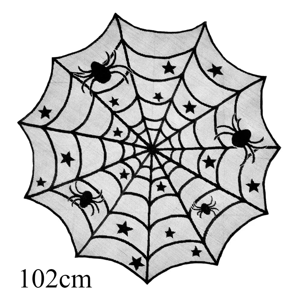 Reusable Halloween Spider Web Decor, Crocheted 100% Polyester Tablecloth, Mantel Cloth, Door Curtain and Lampshade Accents - product view 2