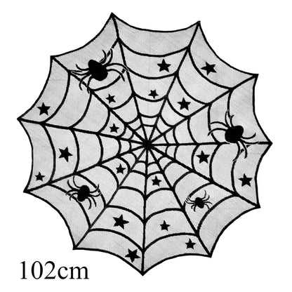 Reusable Halloween Spider Web Decor, Crocheted 100% Polyester Tablecloth, Mantel Cloth, Door Curtain and Lampshade Accents - product view 2