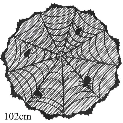 Reusable Halloween Spider Web Decor, Crocheted 100% Polyester Tablecloth, Mantel Cloth, Door Curtain and Lampshade Accents - product view 3