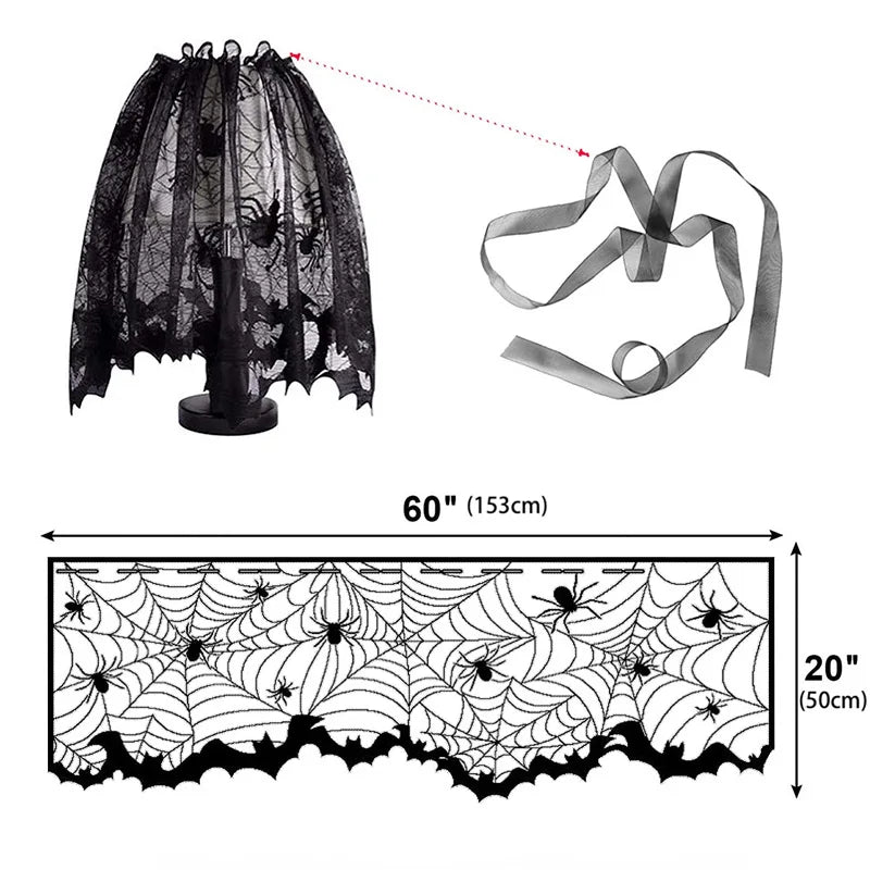 Reusable Halloween Spider Web Decor, Crocheted 100% Polyester Tablecloth, Mantel Cloth, Door Curtain and Lampshade Accents - product view 6