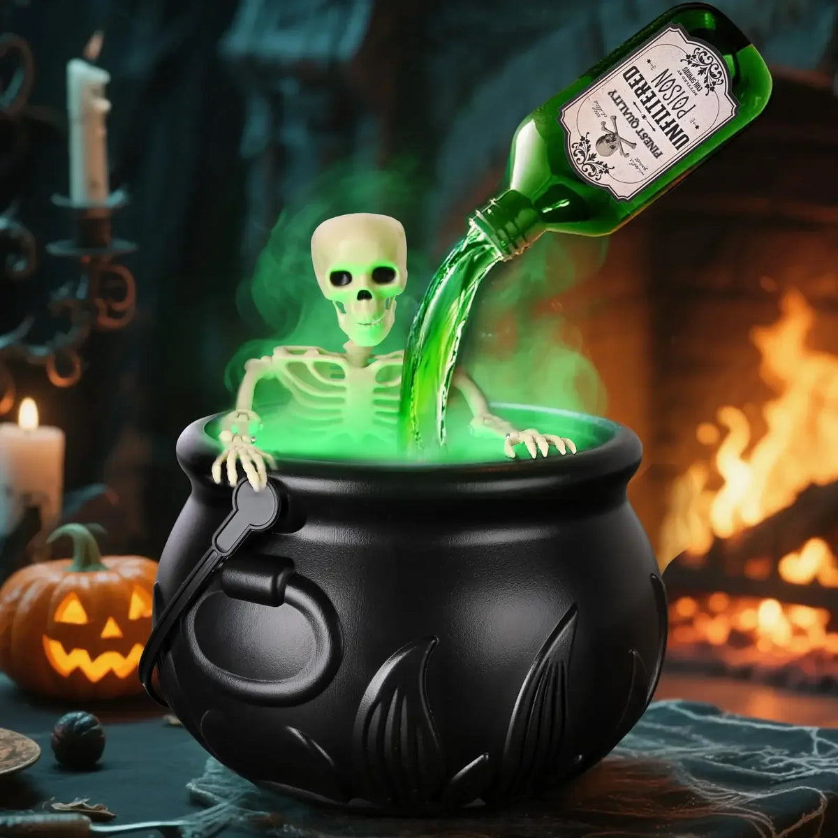 Halloween Witch Cauldron Decoration, USB-Powered LED Fog Mist Maker with Floating Potion Effect and 20cm or 26cm Sizes - product view 2