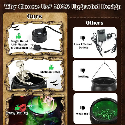 Halloween Witch Cauldron Decoration, USB-Powered LED Fog Mist Maker with Floating Potion Effect and 20cm or 26cm Sizes - product view 4