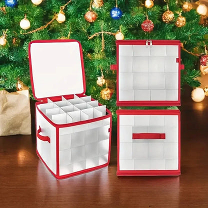Christmas Ornament Storage Box, Waterproof PVC 4-Tier Square Organizer with 32 or 64 Divided Compartments - product view 3