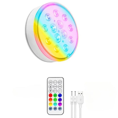 Rechargeable Submersible Pool Light, IP68 Waterproof RGB LED, 16 Colors, RF Remote, USB Charging for Pools, Ponds and Parties - product view 1