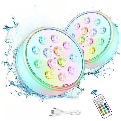 Rechargeable Submersible Pool Light, IP68 Waterproof RGB LED, 16 Colors, RF Remote, USB Charging for Pools, Ponds and Parties - product view 2