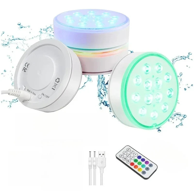 Rechargeable Submersible Pool Light, IP68 Waterproof RGB LED, 16 Colors, RF Remote, USB Charging for Pools, Ponds and Parties - product view 3