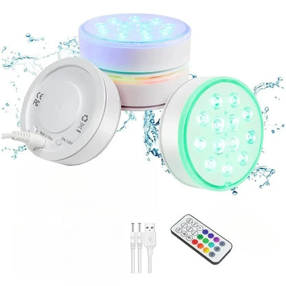 Rechargeable Submersible Pool Light, IP68 Waterproof RGB LED, 16 Colors, RF Remote, USB Charging for Pools, Ponds and Parties - product view 3