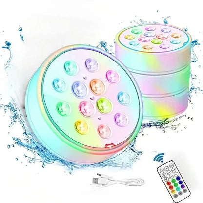 Rechargeable Submersible Pool Light, IP68 Waterproof RGB LED, 16 Colors, RF Remote, USB Charging for Pools, Ponds and Parties - product view 5
