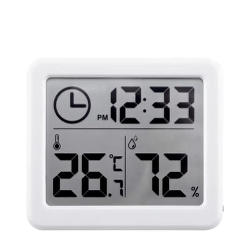 Digital Alarm Clock with Temperature and Humidity Display, Battery Powered Desk, Wall or Kitchen Clock in White or Black - product view 1