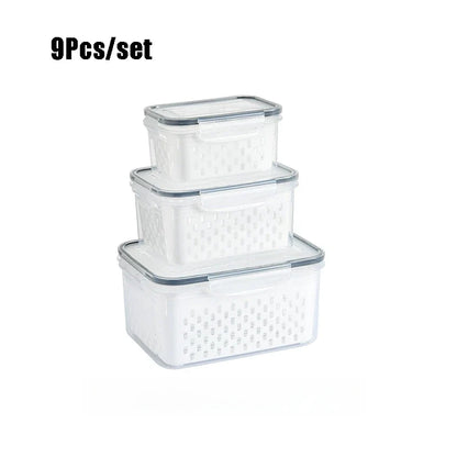9-Piece Snack Containers for Fridge, Removable Colander, Fruit Washing Bowls, Plastic Storage Set in Grey or Blue - product view 1