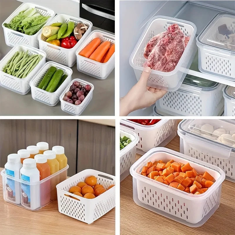 9-Piece Snack Containers for Fridge, Removable Colander, Fruit Washing Bowls, Plastic Storage Set in Grey or Blue - product view 6