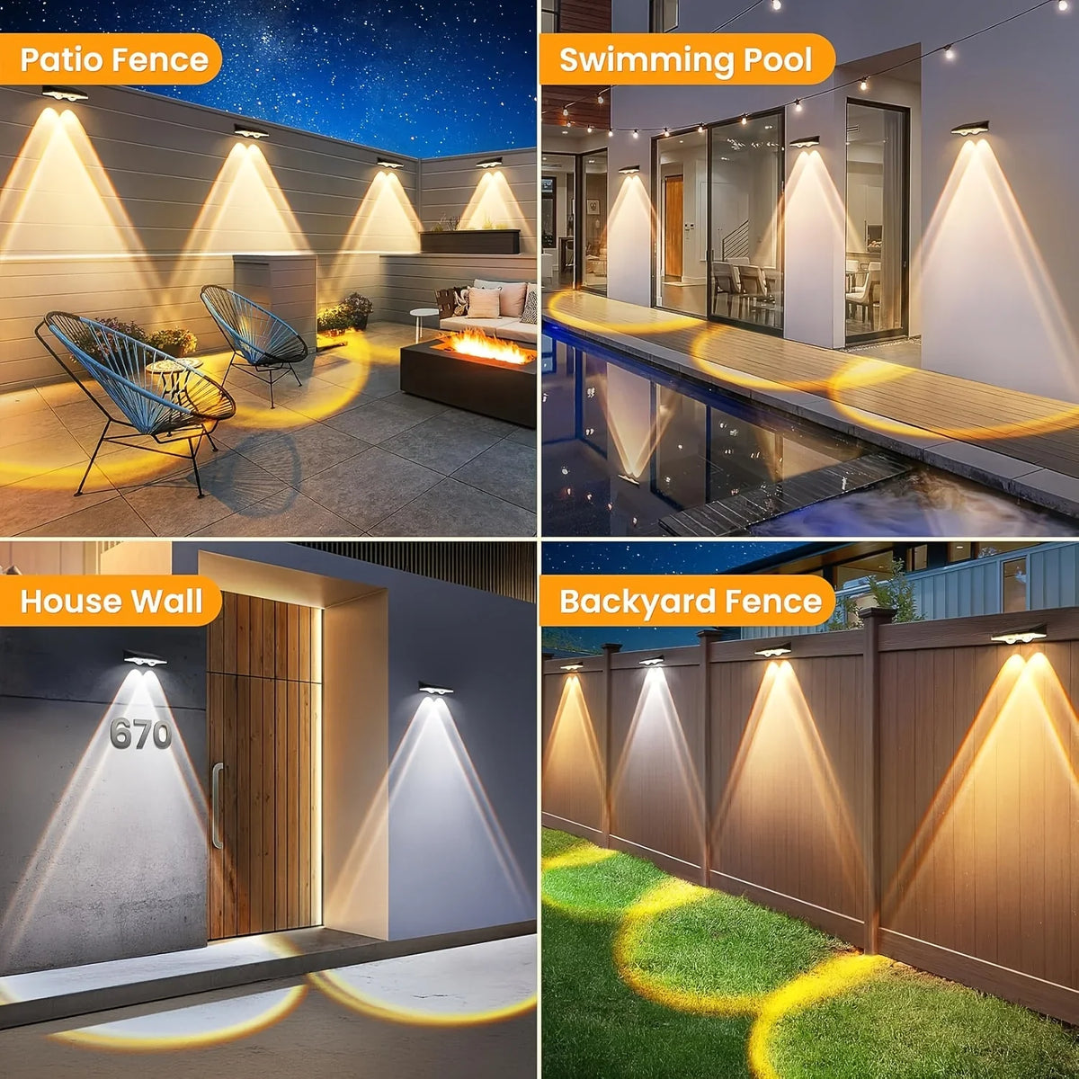 Solar Wall Lights, 2 or 4 Pack Outdoor Fence Lighting, Dimmable 0.2W Automatic Garden and Landscape Lights - product view 4