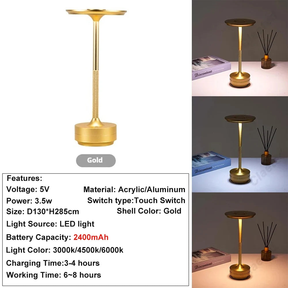 Rechargeable LED Table Lamp, Touch Control, Dimmable 5V Bedroom Light with ABS and Iron Body, Gold, Silver or Black - product view 4