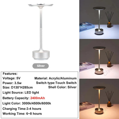 Rechargeable LED Table Lamp, Touch Control, Dimmable 5V Bedroom Light with ABS and Iron Body, Gold, Silver or Black - product view 5