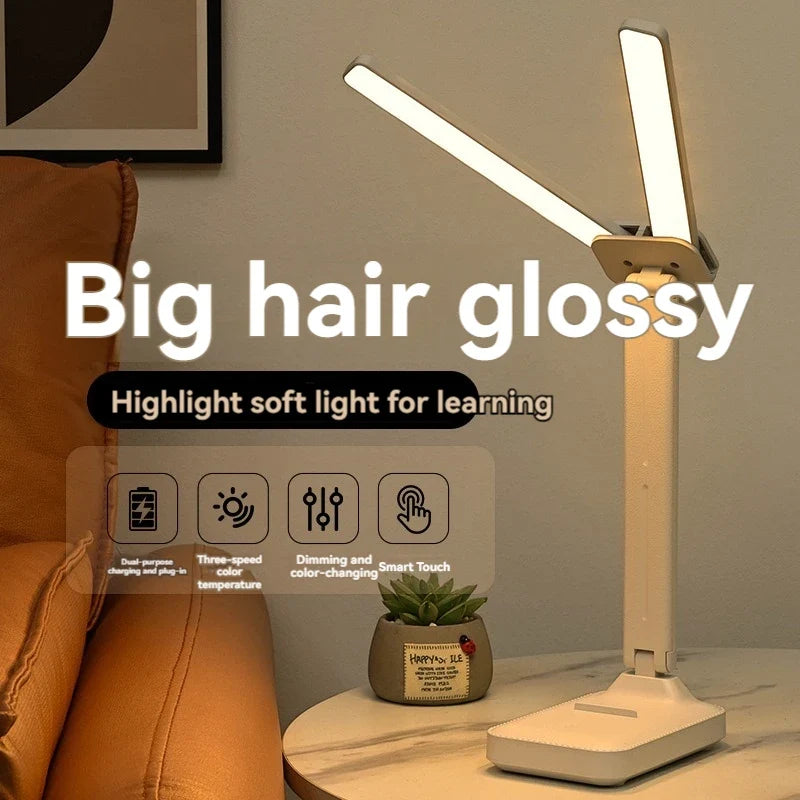 Dual-Head Rechargeable LED Desk Lamp, Foldable Contemporary Reading Light, Touch Dimming, USB Rechargeable Battery for Bedroom or Study - product view 2