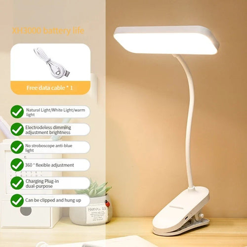 Rechargeable Table Lamp, Clip-On Dimmable LED Desk Light with Touch Control, 5V USB Charging for Study and Bedroom - product view 1