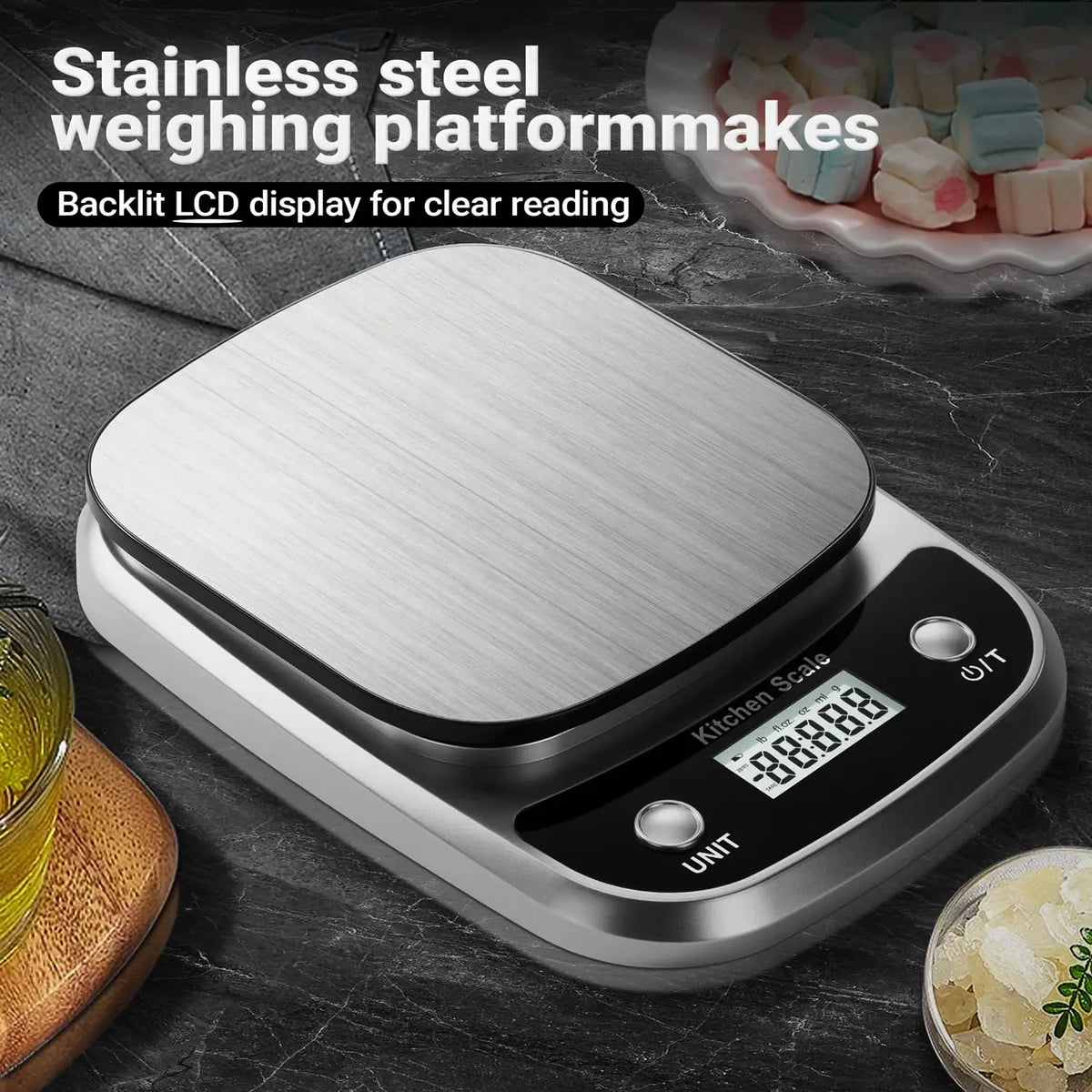 Digital Kitchen Scale, 1 g Precision Food Scale with Tare, Backlit LCD and 4 Units, 5 kg or 10 kg Capacity - product view 3
