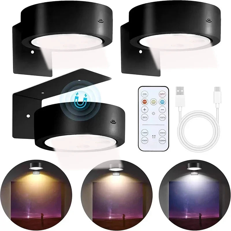 Rechargeable Picture Light, Remote and Touch Control, 3 Colors, 5 Brightness Levels, Magnetic Wall Mount, 3-Piece Set - product view 1