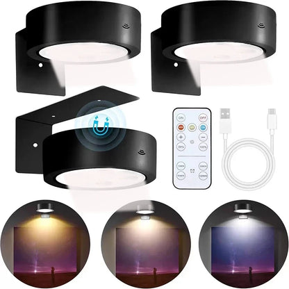 Rechargeable Picture Light, Remote and Touch Control, 3 Colors, 5 Brightness Levels, Magnetic Wall Mount, 3-Piece Set - product view 1