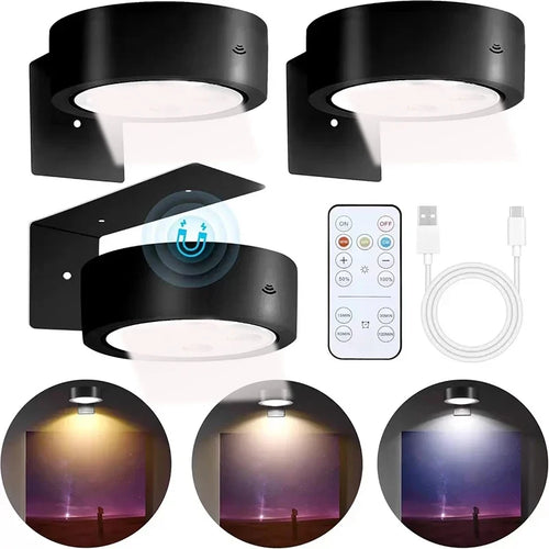 Rechargeable Picture Light, Remote and Touch Control, 3 Colors, 5 Brightness Levels, Magnetic Wall Mount, 3-Piece Set - product view 1