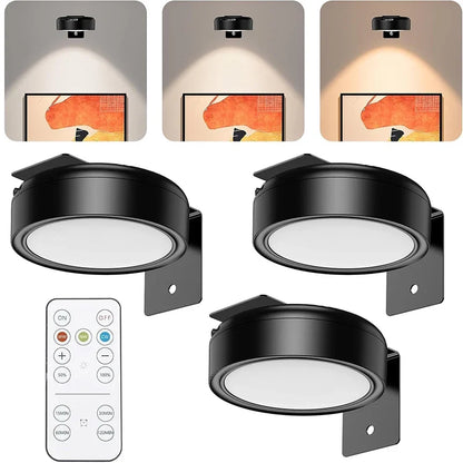 Rechargeable Picture Light, Remote and Touch Control, 3 Colors, 5 Brightness Levels, Magnetic Wall Mount, 3-Piece Set - product view 2