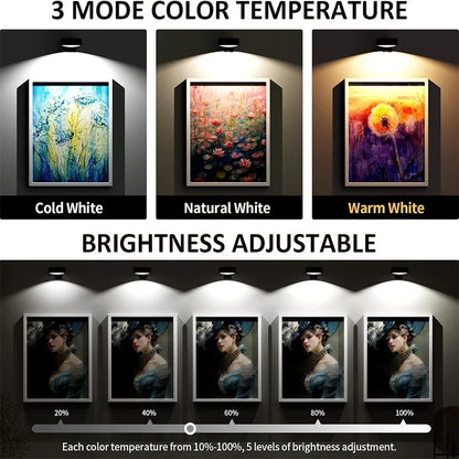 Rechargeable Picture Light, Remote and Touch Control, 3 Colors, 5 Brightness Levels, Magnetic Wall Mount, 3-Piece Set - product view 3